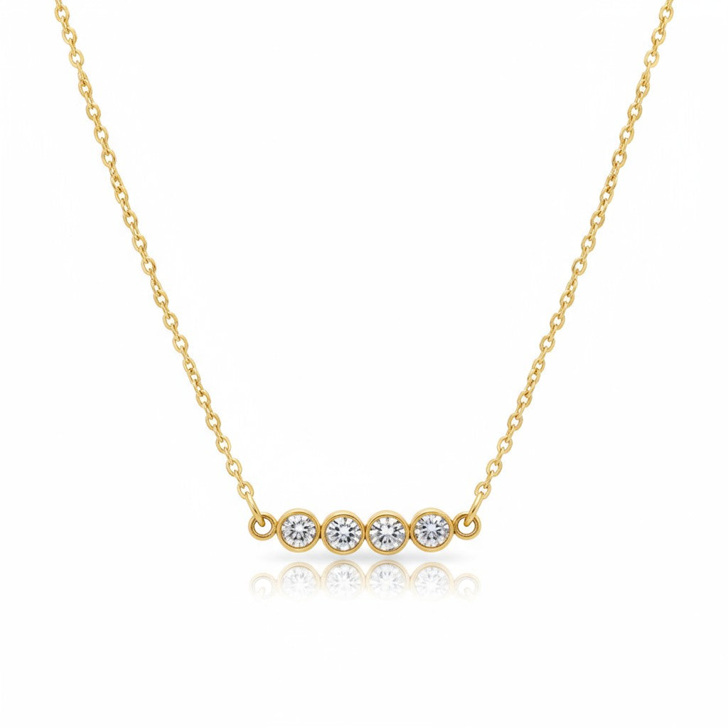 Gold-colored steel chain with zirconia bar
