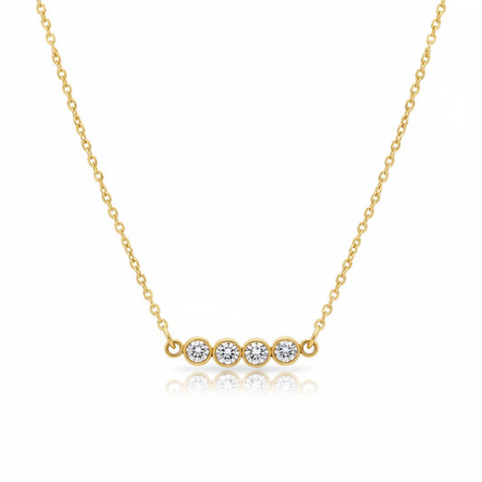 Gold-colored steel chain with zirconia bar