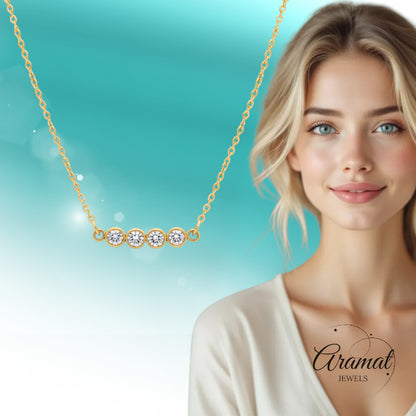 Gold-colored steel chain with zirconia bar