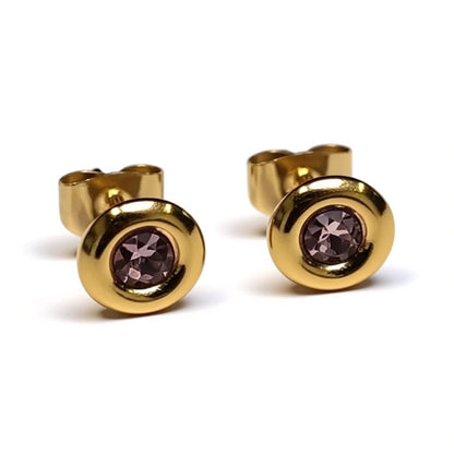 Earrings – Stainless Steel Gold-Colored with Pink Crystal (8mm) 