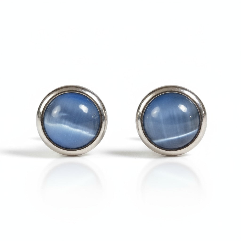 Boucles d'oreilles œil-de-chat en acier 8 mm – Bleu clair
