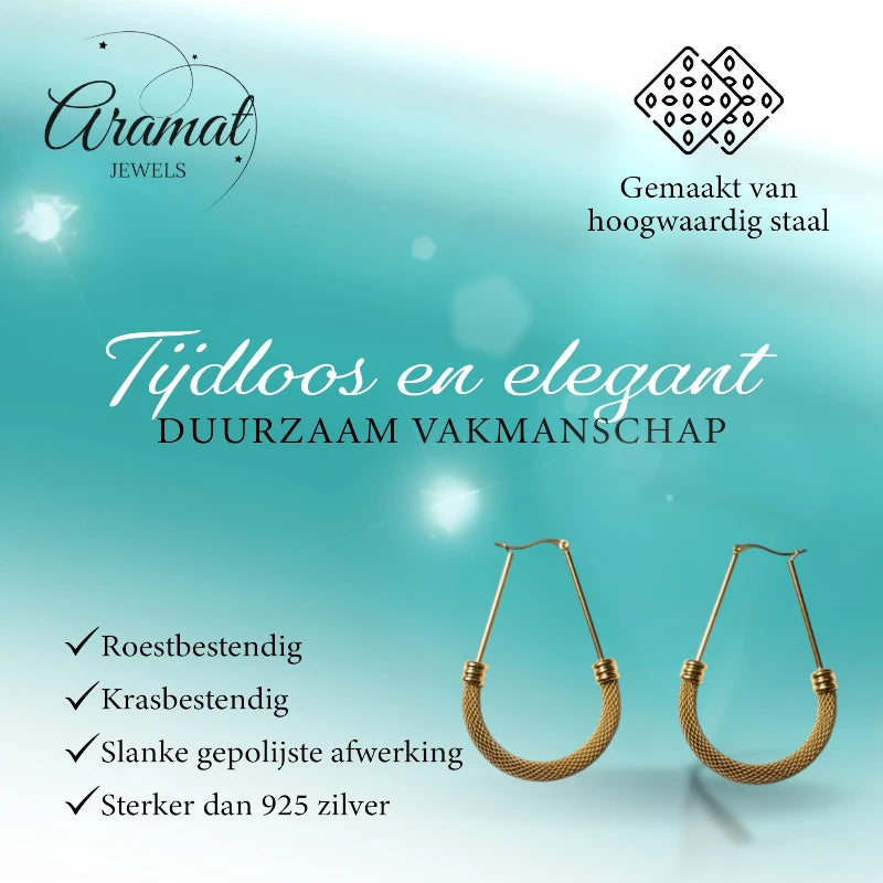 Boucles d'oreilles ovales en acier doré avec maillons en maille