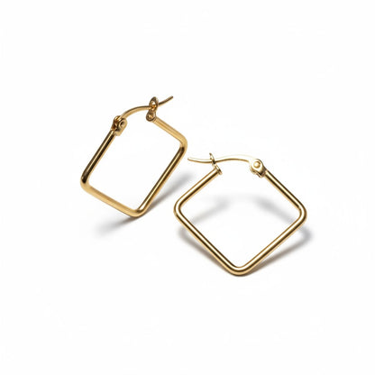 Gold-colored Steel Square Earrings