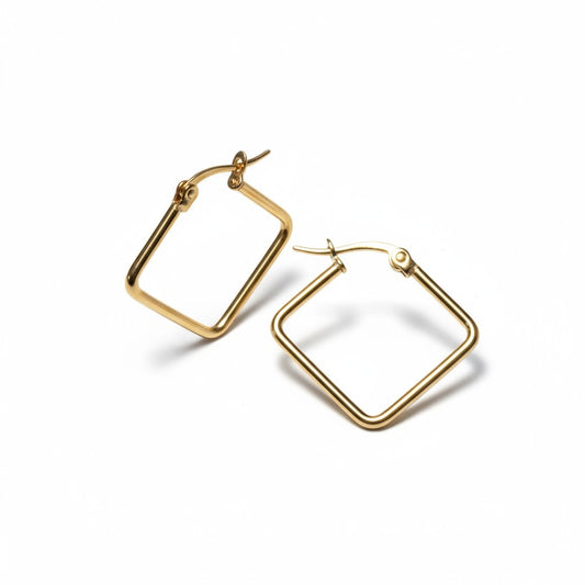 Gold-colored Steel Square Earrings