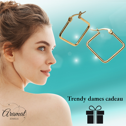 Gold-colored Steel Square Earrings