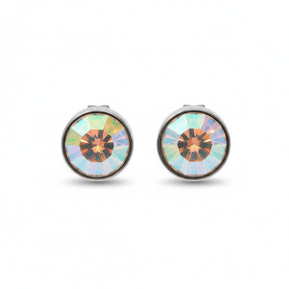 Stud Earrings – Steel Crystal AB Transparent Silver Color (7mm) 