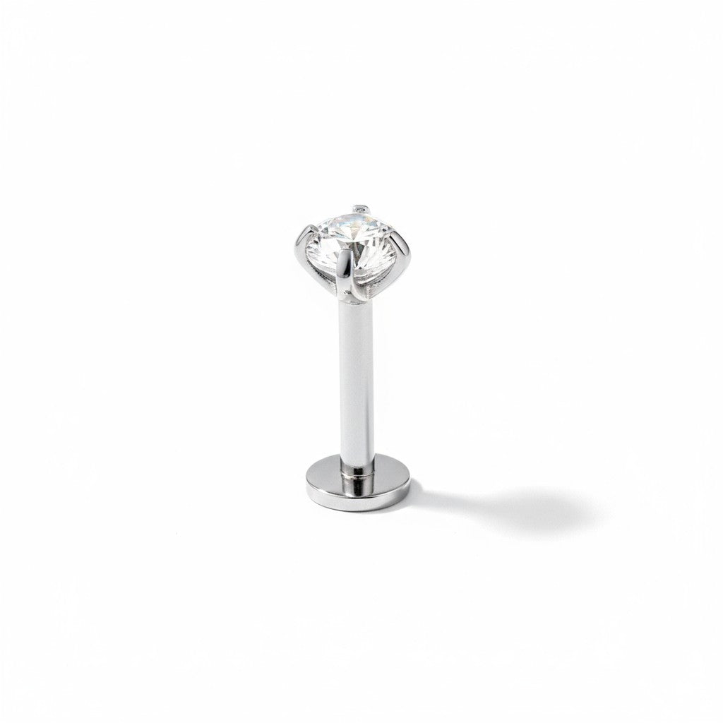 Tragus Helix Piercing – Silver Color – Transparent Zirconia (4mm) 