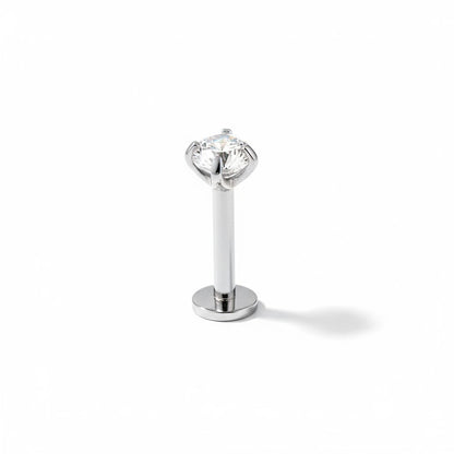 Tragus Helix Piercing – Silver Color – Transparent Zirconia (4mm) 