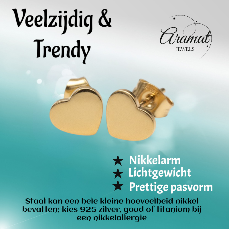 Steel Heart Stud Earrings Gold Color 8mm Closed