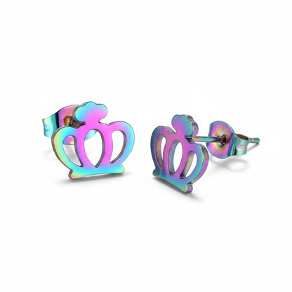 Colorful Stainless Steel Crown Earrings – Multicolor (9mm) 
