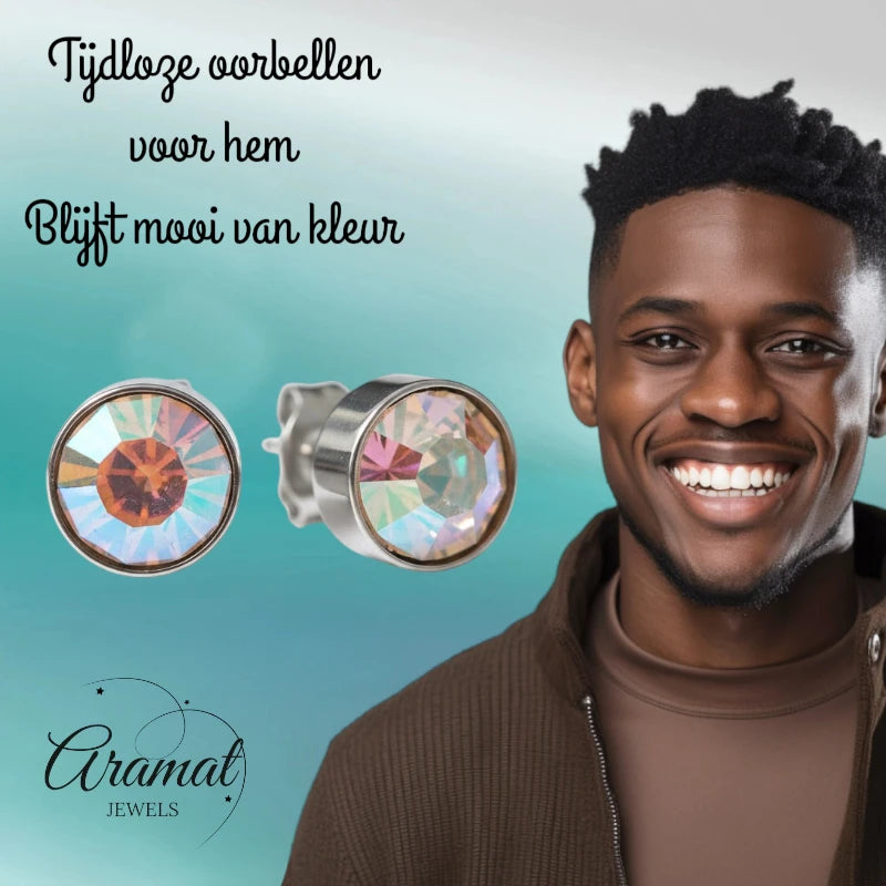 Stud Earrings – Steel Crystal AB Transparent Silver Color (8mm) 