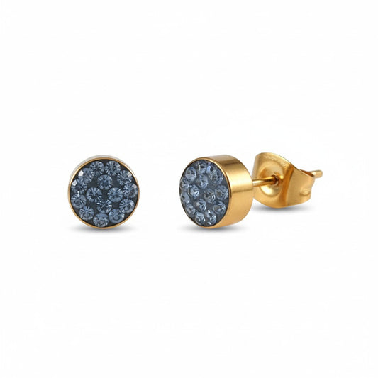 Light blue crystal stud earrings 6 mm – gold-colored 