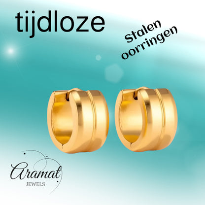 Earrings – Steel Single Stripe Gold-Colored (13mm) 