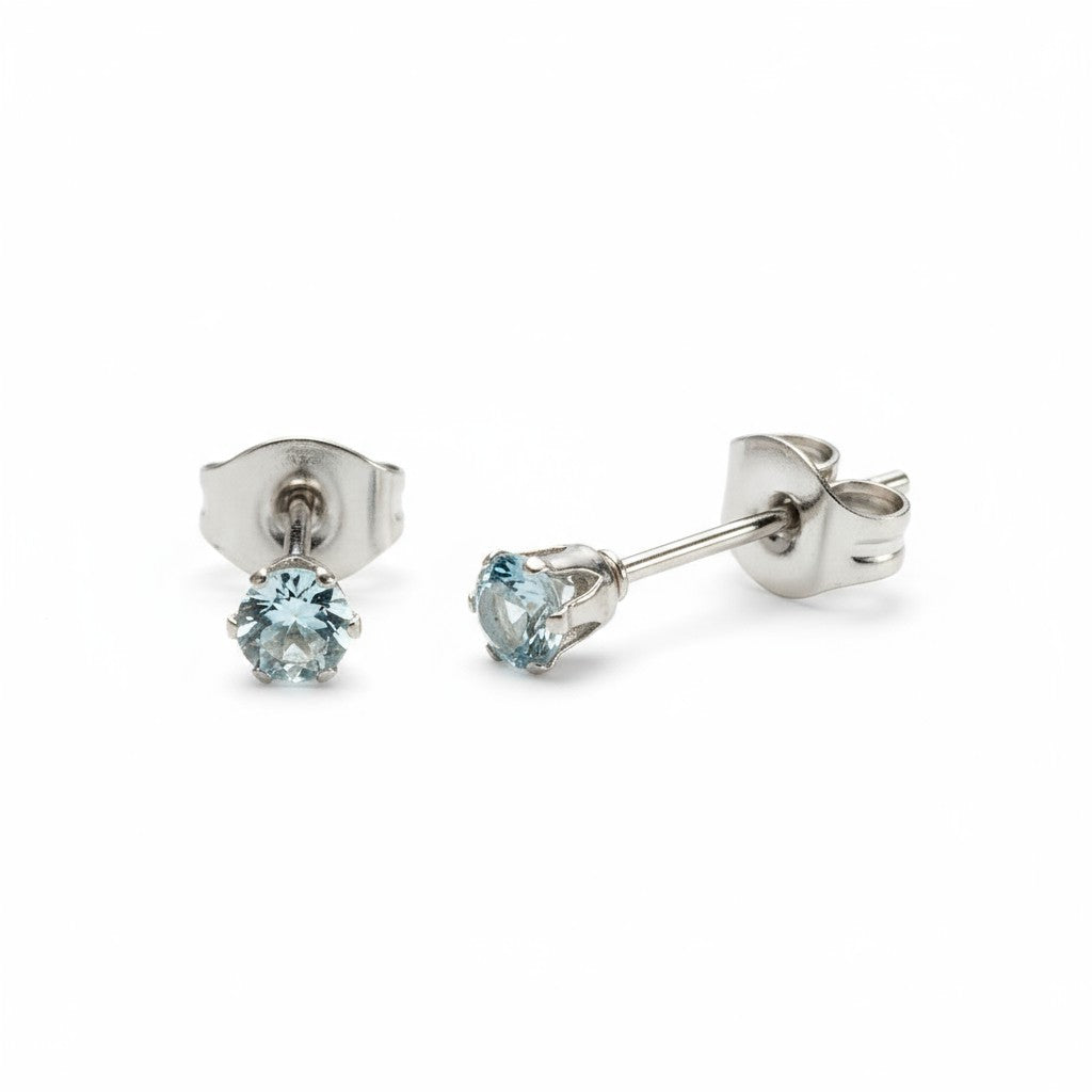 Light Blue Zirconia Earrings – 3mm – Stainless Steel
