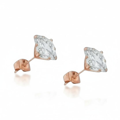 Earrings – Stainless Steel Rose Gold Color with Square Zirconia (3mm) 