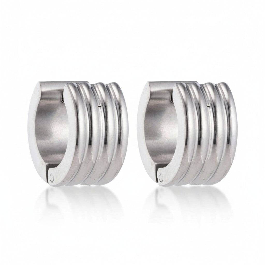 Stainless Steel Mini Huggie Hoop Earrings Stripe Silver Color 13mm - Unisex Child