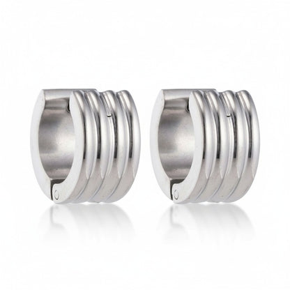 Stainless Steel Mini Huggie Hoop Earrings Stripe Silver Color 13mm - Unisex Child