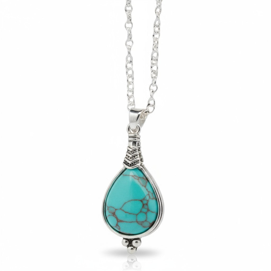 Light Blue Boho Necklace with Drop-Shaped Stone