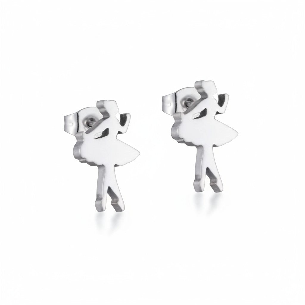 Boucles d'oreilles ballerines en acier inoxydable argenté, 10 x 6 mm