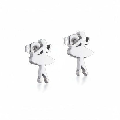Boucles d'oreilles ballerines en acier inoxydable argenté, 10 x 6 mm