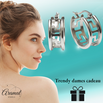 Silver-colored Steel Earrings Greek Motif