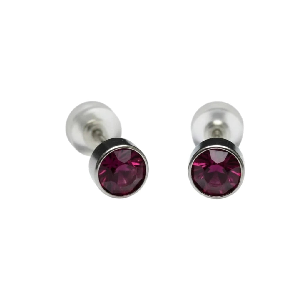 Boucles d'oreilles – Acier Cristal Violet Argent (5 mm) 