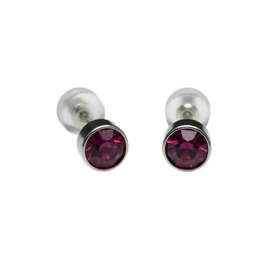Ear Studs – Steel Crystal Purple Silver Color (5mm) 