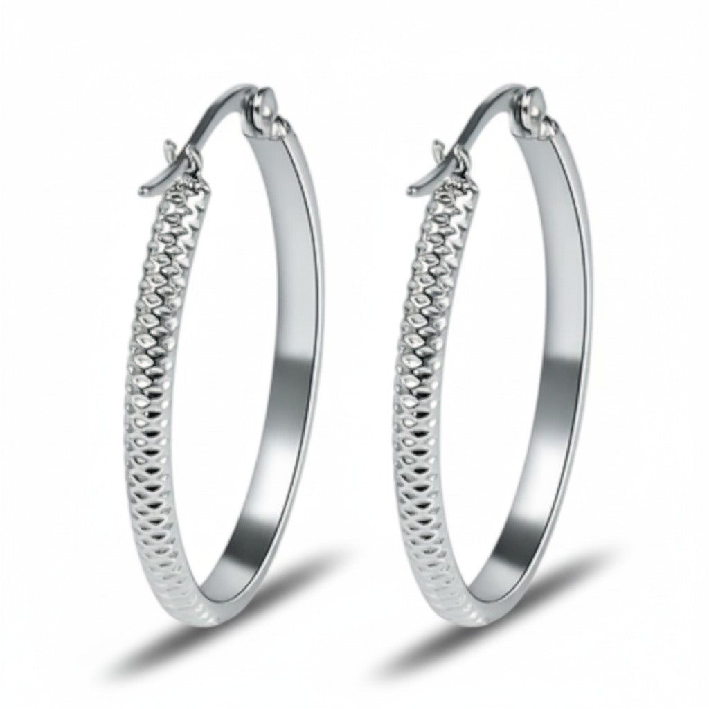 Earrings – 20mm Creole Dots Pattern Stainless Steel Silver Color Women