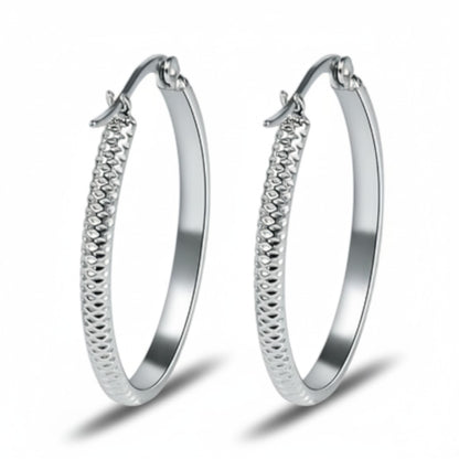 Earrings – 20mm Creole Dots Pattern Stainless Steel Silver Color Women