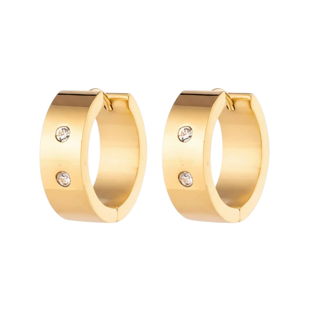 Hoop Earrings – Stainless Steel Gold Color with Double Zirconia (13mm or 20mm)