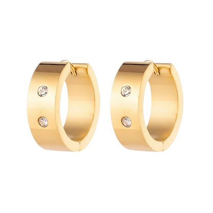Hoop Earrings – Stainless Steel Gold Color with Double Zirconia (13mm or 20mm)