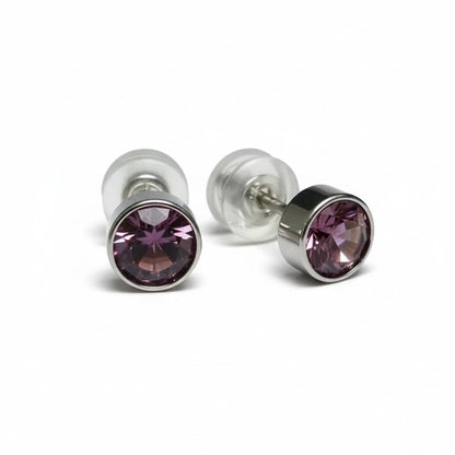 Boucles d'oreilles puces – Acier Cristal Violet clair Argent (5 mm) 