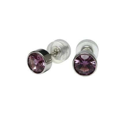 Boucles d'oreilles puces – Acier Cristal Violet clair Argent (5 mm) 