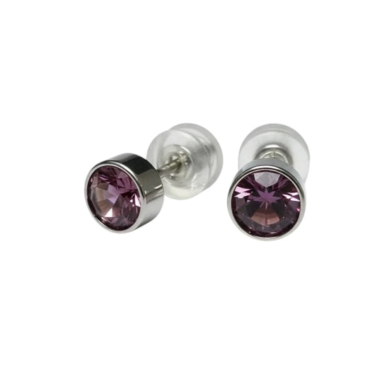 Stud Earrings – Steel Crystal Light Purple Silver Color (5mm) 
