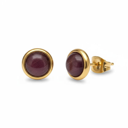 Boucles d'oreilles œil de chat 8 mm – Couleur or violet