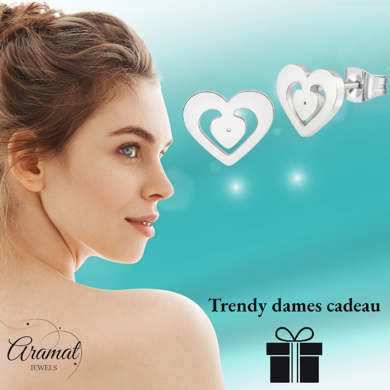 Stainless Steel Heart Stud Earrings Silver 11x9mm Openwork