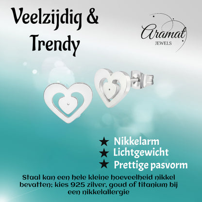 Stainless Steel Heart Stud Earrings Silver 11x9mm Openwork