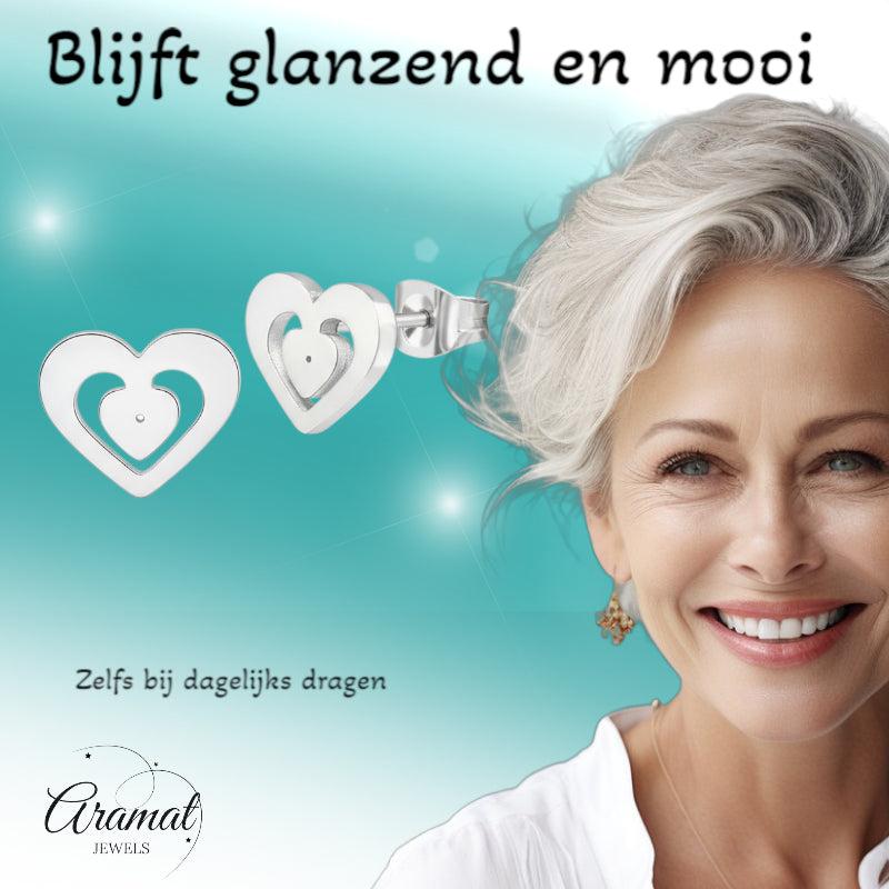 Stainless Steel Heart Stud Earrings Silver 11x9mm Openwork