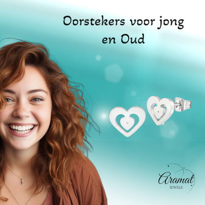 Stainless Steel Heart Stud Earrings Silver 11x9mm Openwork