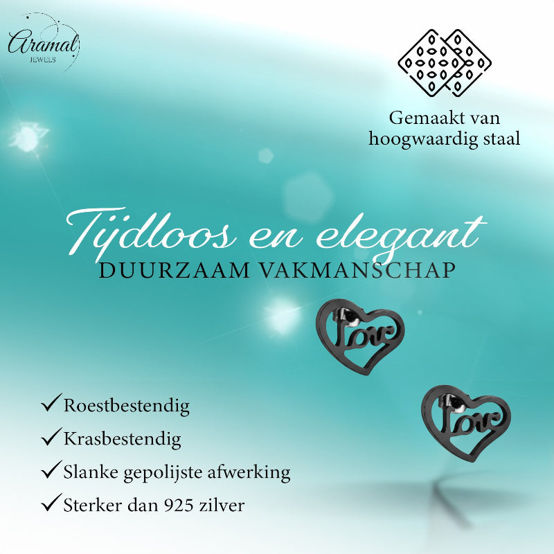 Steel Heart Earrings Black 9mm Love Stainless Steel