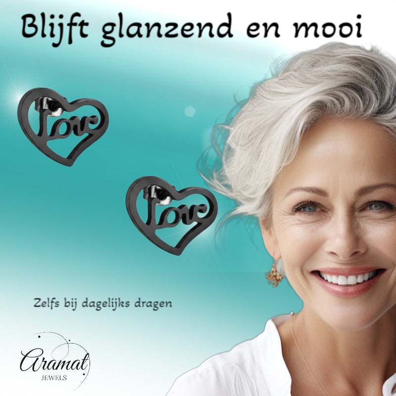 Steel Heart Earrings Black 9mm Love Stainless Steel