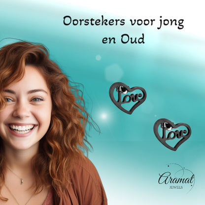 Steel Heart Earrings Black 9mm Love Stainless Steel