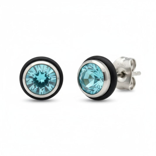 Boucles d'oreilles rondes en acier avec zircon bleu clair 