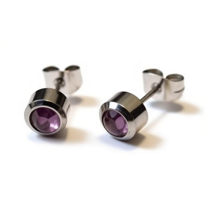 Earrings – Steel Light Purple Crystal (6mm)