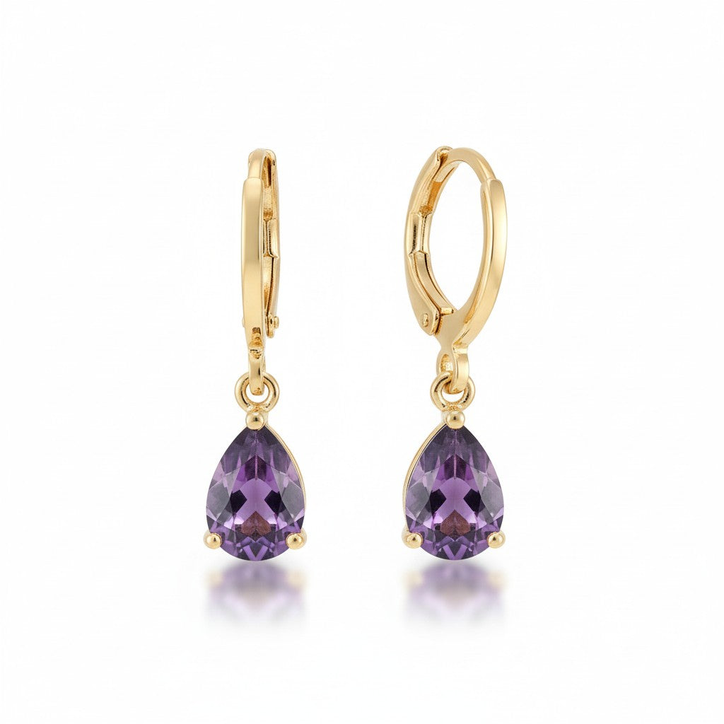 Gold-Colored Mini Earrings Girl – Purple Zirconia – 10mm