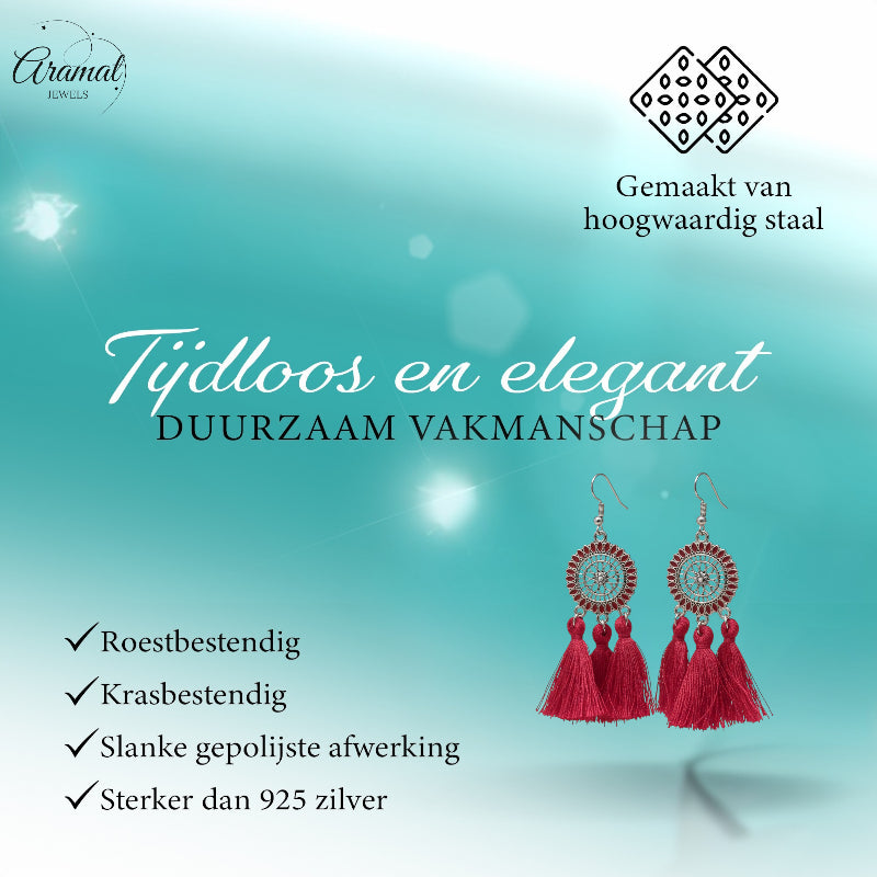 Boucles d'oreilles bohèmes d'été à pompons rouges 75 mm