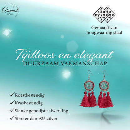 Boucles d'oreilles bohèmes d'été à pompons rouges 75 mm