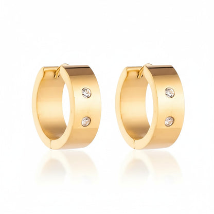 Hoop Earrings – Stainless Steel Gold Color with Double Zirconia (13mm or 20mm)