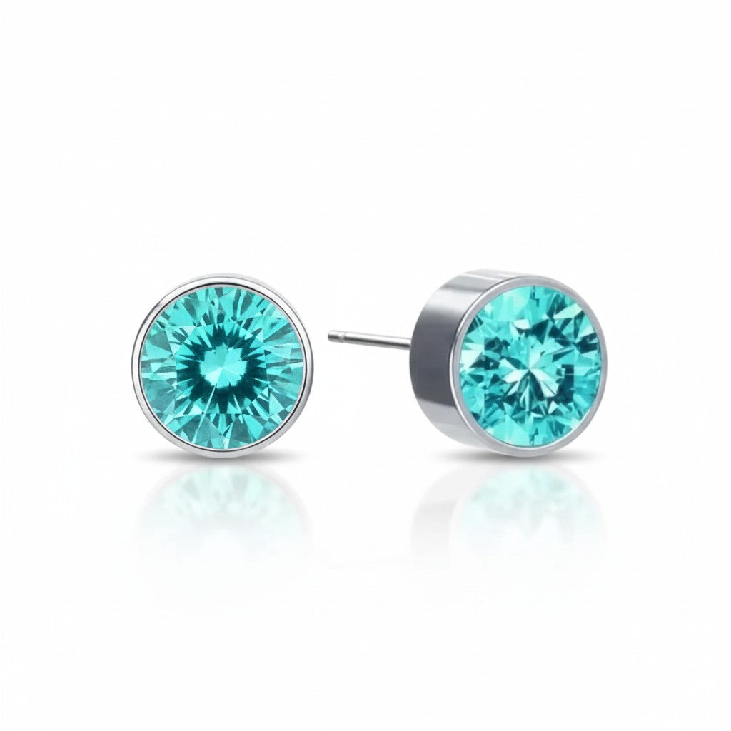 Boucles d'oreilles puces – Acier Cristal Bleu Aqua Argent (6 mm) 