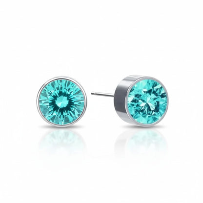 Boucles d'oreilles puces – Acier Cristal Bleu Aqua Argent (6 mm) 